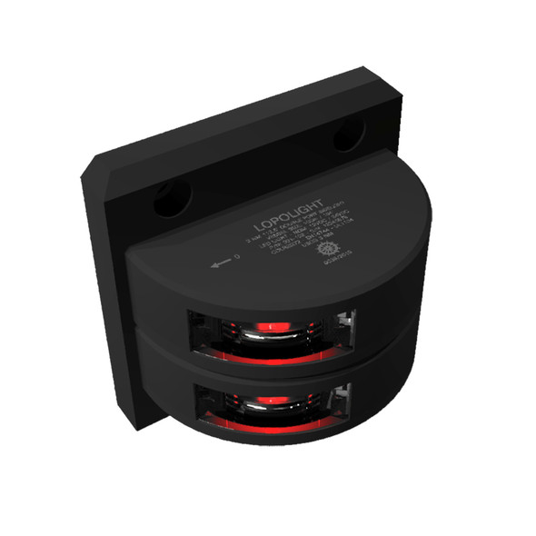 Lopolight Series 301-102 - Double Stacked Port Sidelight - 3NM - Vertical Mount - Red - Black Housing