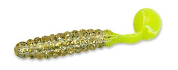 Slider Crappie Grubs 1.5" 18ct Gold Glitter/Chartreuse Tail