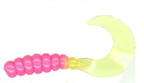 Slider Crazy Tail Grub 2" 15ct Hot Pink Chartreuse