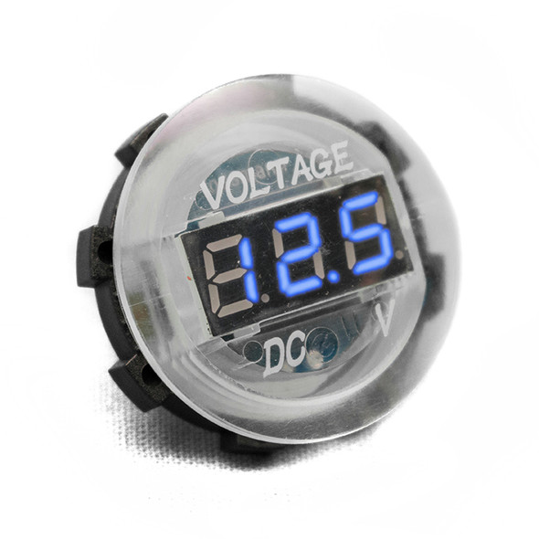 White Digital Volt Meter Round Gauge with Blue LED Lighting 12 Volt Operation Range Marine Sport Lighting