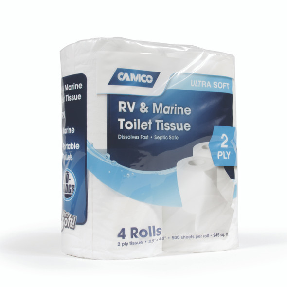 Camco Toilet Paper For RV and Marine - 4Pk 2Ply-500 Sheets