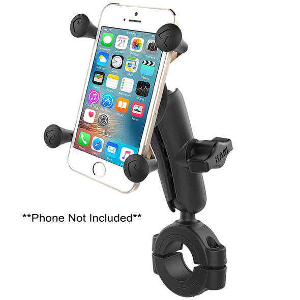 RAM Mount RAM® Torque™ 1 1/8" - 1 1/2" Diameter Handlebar/Rail Bae with 1" Ball, Medium Arm and X-Grip® for Larger Phones