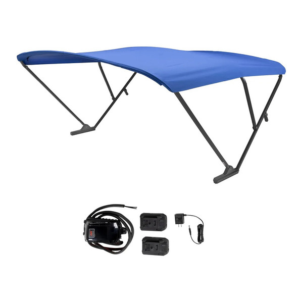 SureShade Battery Powered Bimini - Black Anodized Frame & Pacific Blue Fabric