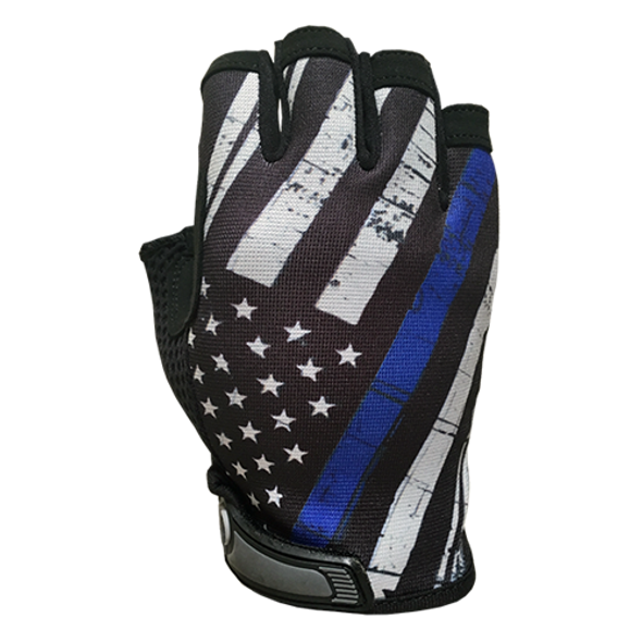 Blue Line Flag - Unlined - Half Finger Gloves - KR-15-IH-BL-MD