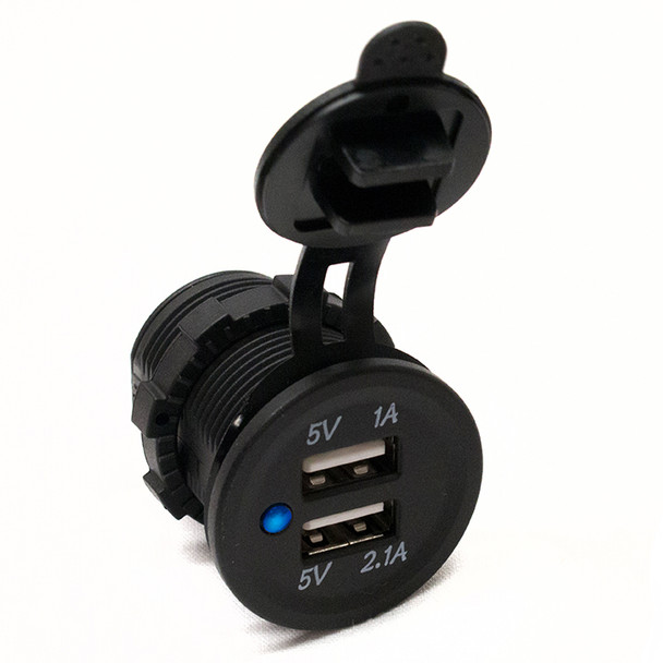 Socket Sized Dual Port USB 3.1 Amp with Blue LED Marine Sport