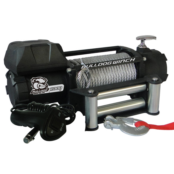 8,000 LB Winch 100 Ft Wire Rope W/5.2hp Series Wound Motor Roller Fairlead Bulldog Winch