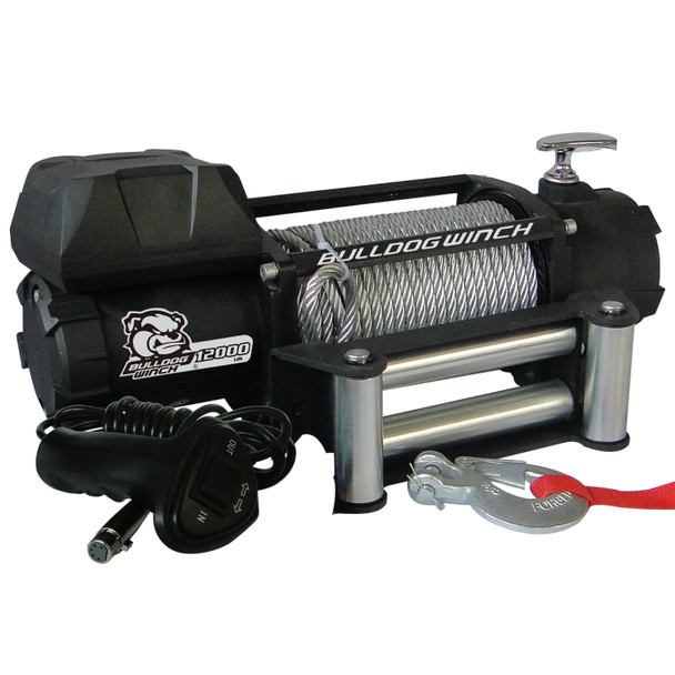 12,00 LB Winch 100 Ft Wire Rope 6.0hp Series Wound Motor Roller Fairlead Bulldog Winch