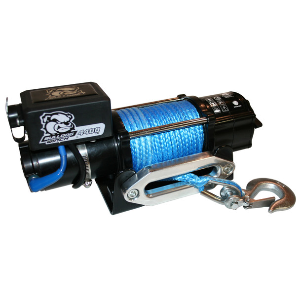 4,400 LB Trailer/Utility Winch 50 Ft Synthetic Rope Hawse Fairlead Mount Plate Bulldog Winch