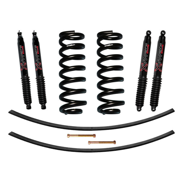 Suspension Lift Kit w/Shock Black MAX Shocks 1.5-2 Inch Lift Incl. Front Coil Springs Rear Add-A-Leafs Skyjacker