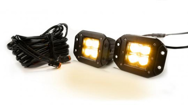 2.0 Inch Square Flush Mount Cree LED Lights Pair Chrome Series White/Amber W/Harness 79903 Southern Truck Lifts