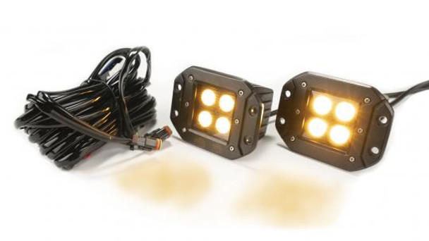 2.0 Inch Square Flush Mount Cree LED Lights Pair Black Series White/Amber W/Harness 79903 Southern Truck Lifts
