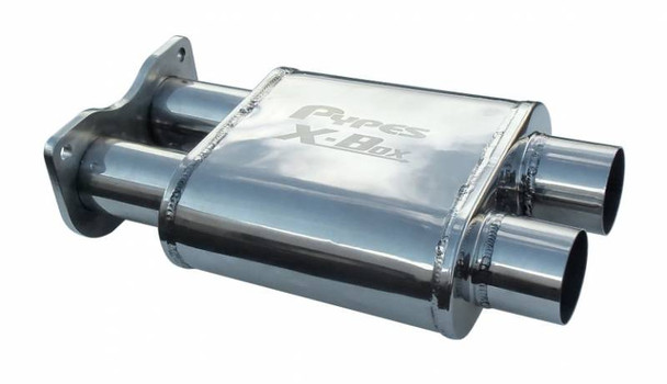 X-Box Muffler 2.5 in Replaces Center Resonator w/X-Pipe Muffler Gasket/Hardware/Clamps Incl Polished 304 Stainless Steel Pypes Exhaust