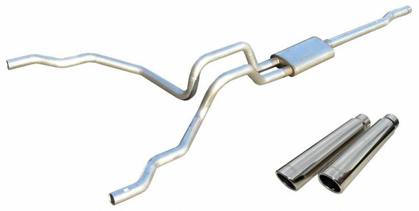 Violator Series Cat Back Exhaust System 98-03 Ford F150 Split Rear Dual Exit 3 in Intermediate And 2.5 in Tail Pipe Violator Muffler/Hardware/3.5 in Polished Tips Incl Pypes Exhaust