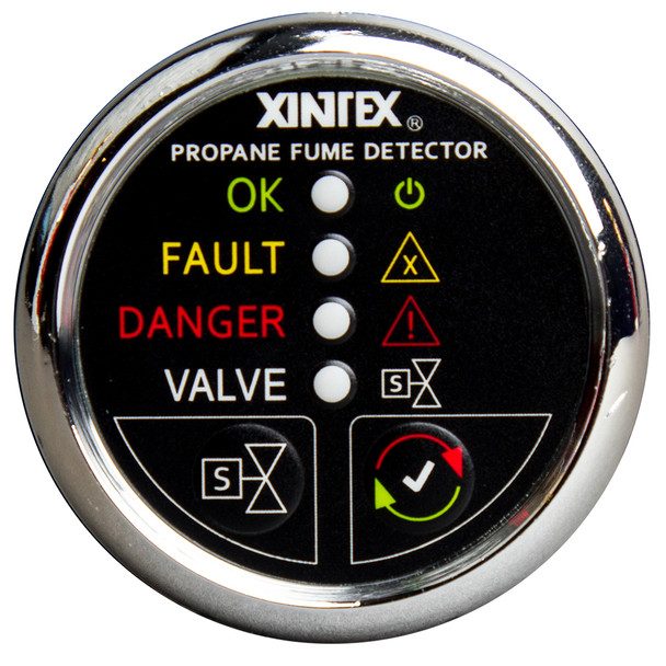 Fireboy-Xintex Propane Fume Detector w/Plastic Sensor & Solenoid Valve - Chrome Bezel Display