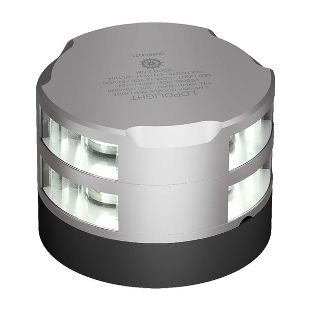 Lopolight Series 200-012 - Double Stacked Anchor Light - 2NM - Horizontal Mount - White - Silver Housing