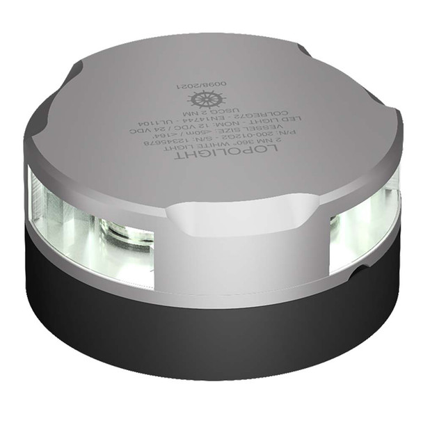 Lopolight Series 200-012 - Anchor Light - 2NM - Horizontal Mount - White - Silver Housing - 15M Cable