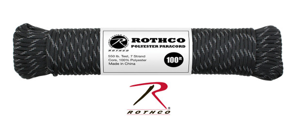 Rothco Polyester Paracord - Black with Reflective Tracers