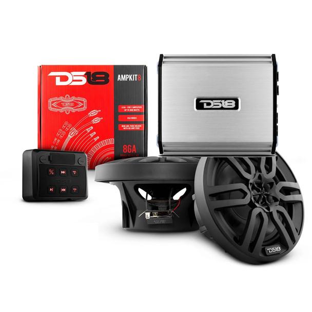 DS18 Golf Cart Package w/4" Black Speakers, Amplifier, Amp Kit & Bluetooth Remote