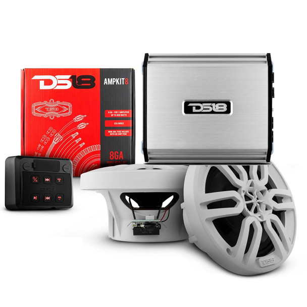 DS18 Golf Cart Package w/6.5" White Speakers, Amplifier, Amp Kit & Bluetooth Remote