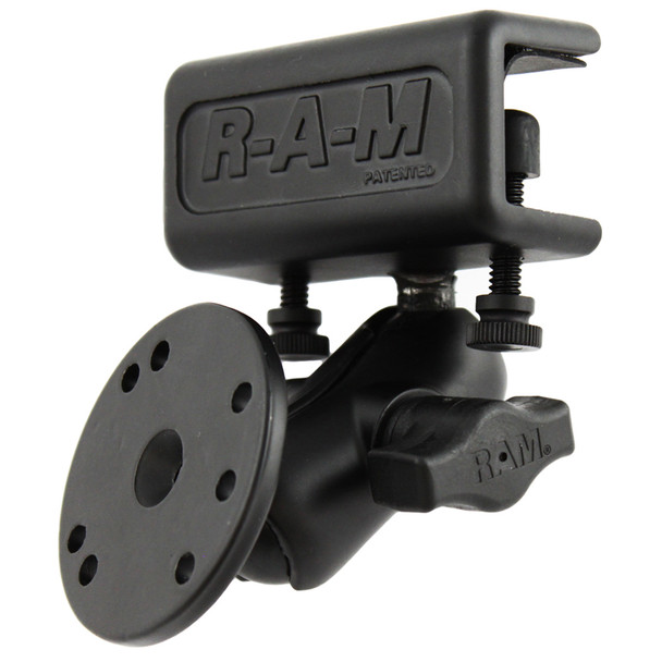 RAM Mount Glare Shield Clamp Mount w/Short Double Socket Arm & Round Base Adapter w/AMPs Hole Pattern