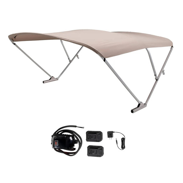 SureShade Battery Powered Bimini - Clear Anodized Frame & Beige Fabric