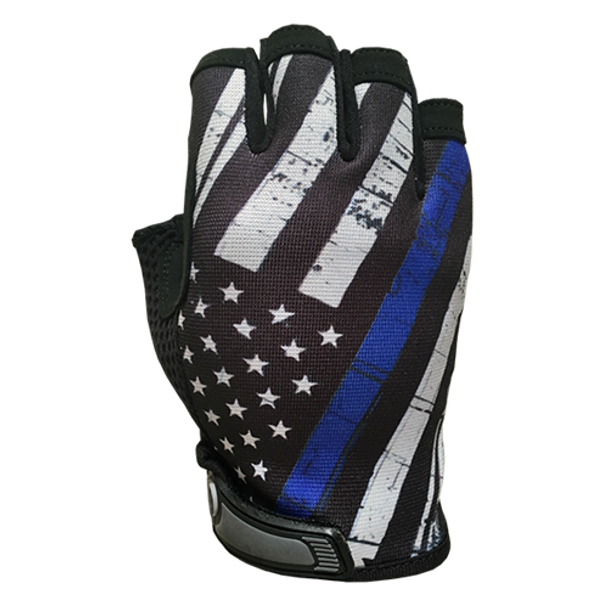 Blue Line Flag - Unlined - Half Finger Gloves - KR-15-IH-BL-LG