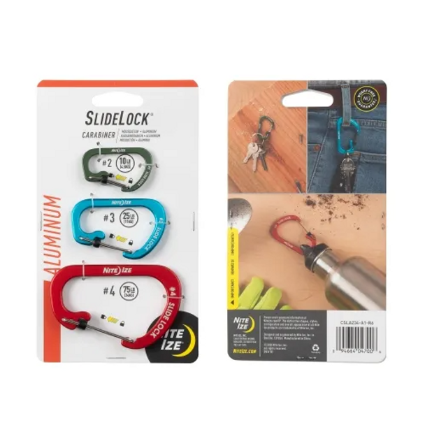 Slidelock Carabiner Aluminum - 3 Pack Assorted