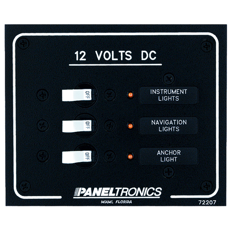 Paneltronics Standard DC 3 Position Breaker Panel w/LEDs, made by Paneltronics - 9972207B Paneltronics Standard DC 3 Position Breaker Panel w/LEDs, made by Paneltronics - 9972207B
