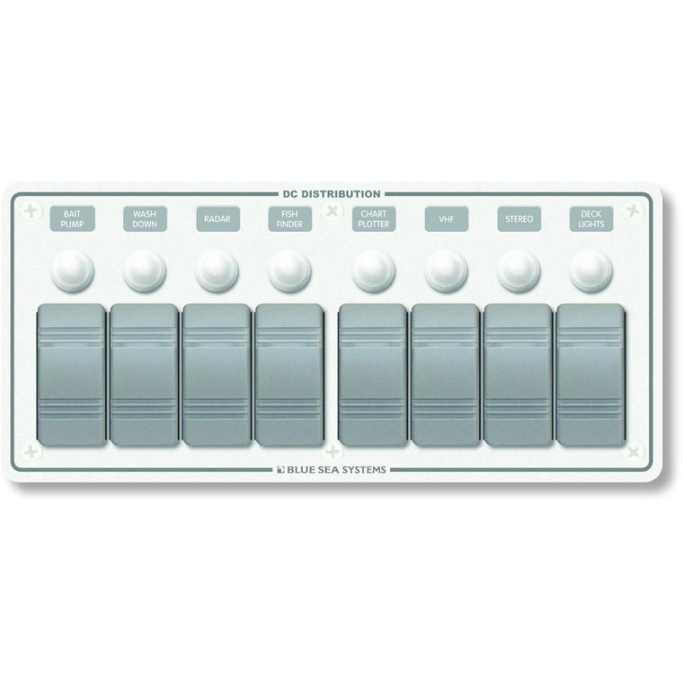 Blue Sea 8271 Water Resistant Panel - 8 Position - White - Horizontal Mount, made by Blue Sea Systems - 8271