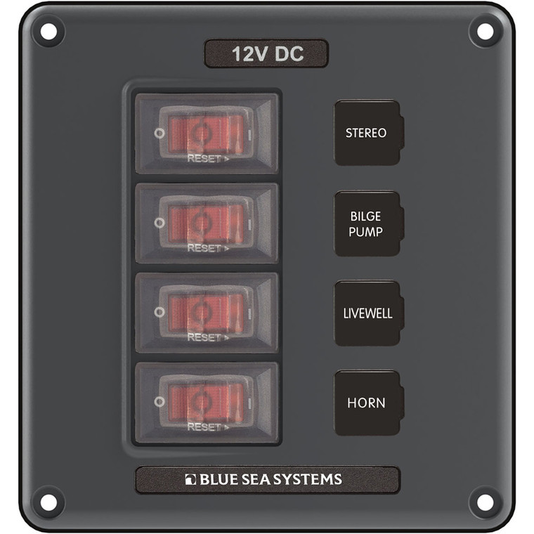 Blue Sea 4320 Circuit Breaker Switch Panel 4 Position - Gray, made by Blue Sea Systems - 4320