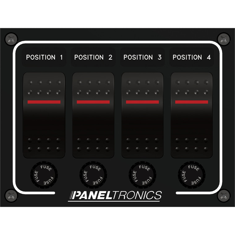 Paneltronics Waterproof Panel - DC 4-Position Illuminated Rocker Switch & Fuse, made by Paneltronics - 9960011B
