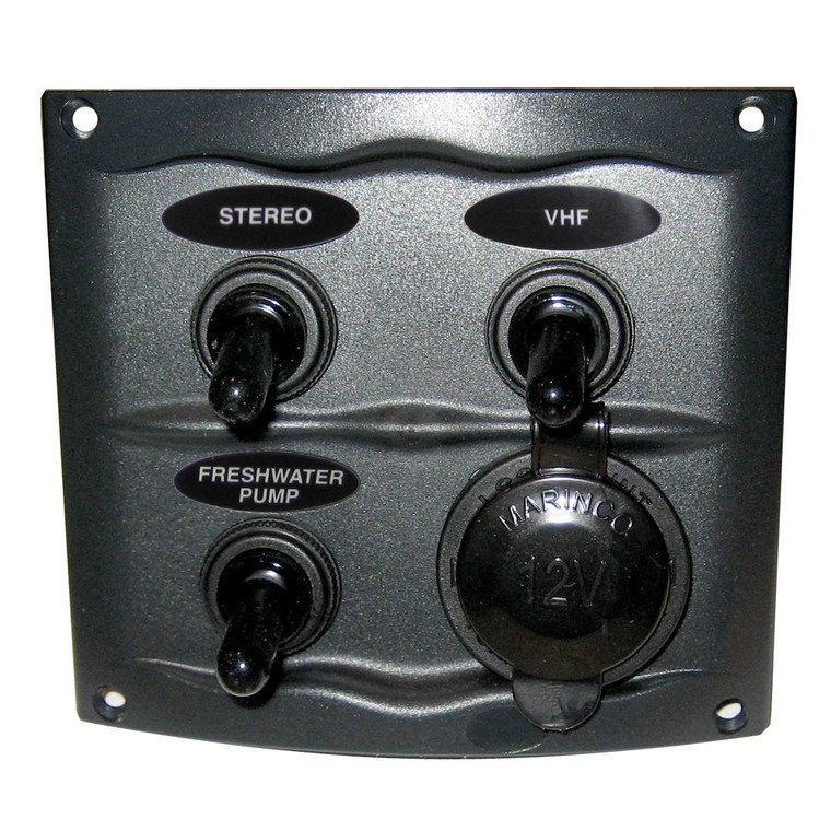 Marinco Waterproof Panel w/3 Switches - 12V - Grey, made by Marinco - 900-3WPS