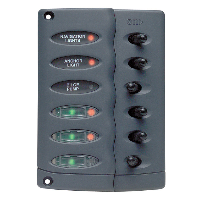 Marinco Contour Switch Panel - Waterproof 6 Way w/Fuse Holder, made by Marinco - CSP6-F