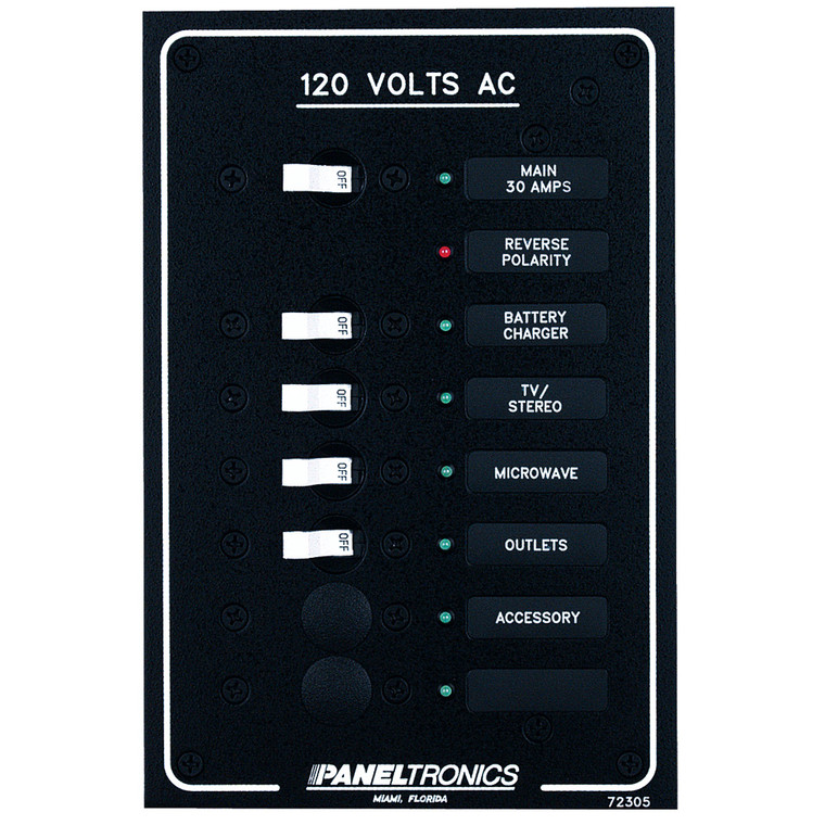 Paneltronics Standard AC 6 Position Breaker Panel & Main w/LEDs, made by Paneltronics - 9972305B