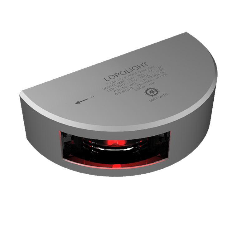 Lopolight Series 301-002 - Navigation Light - 2NM - Vertical Mount - Red - Silver Housing - 6M Cable, made by Lopolight - 301-002-6M