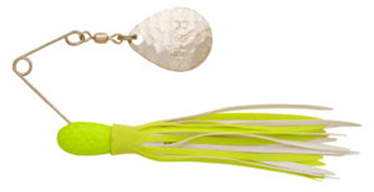 H&H Single Spinner 3/8 (6cd) Chartreuse/White, made by H & H Baits -