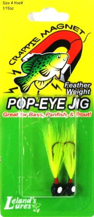 Leland Pop Eye Jig 1/64 2ct Black/Chartreuse, made by Pop Eye Jigs -