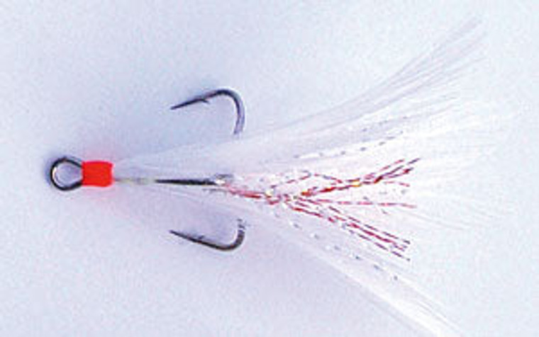 Mustad Dressed Treble Hooks 2ct White Size 4, made by Mustad Hooks -