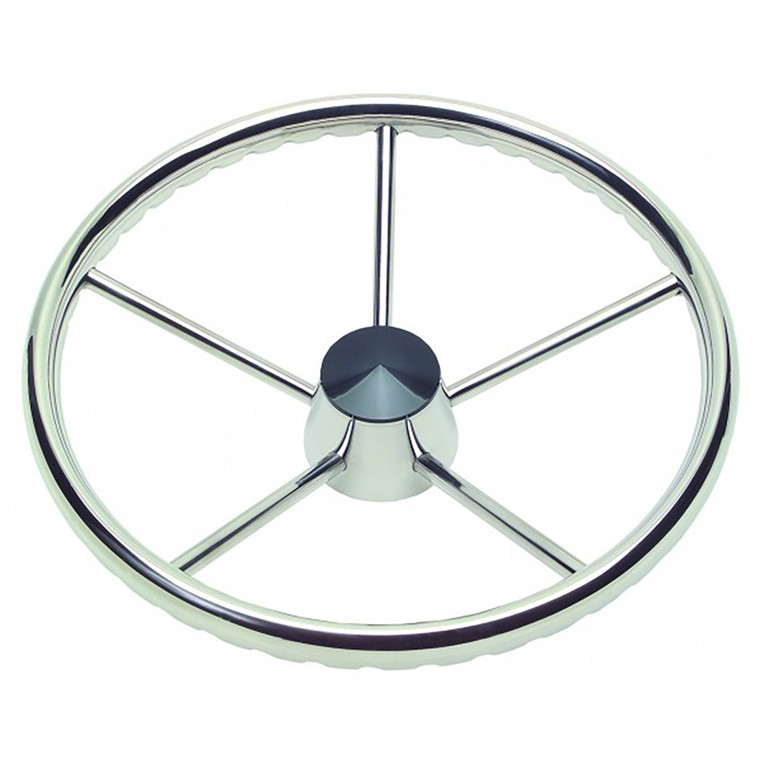 Schmitt Marine 170 Finger Grip Destroyer 5-Spoke 15.5" Stainless Steel Cap 3/4" Tapered Shaft w/Knob, made by Schmitt Marine - 1731521FGK-R