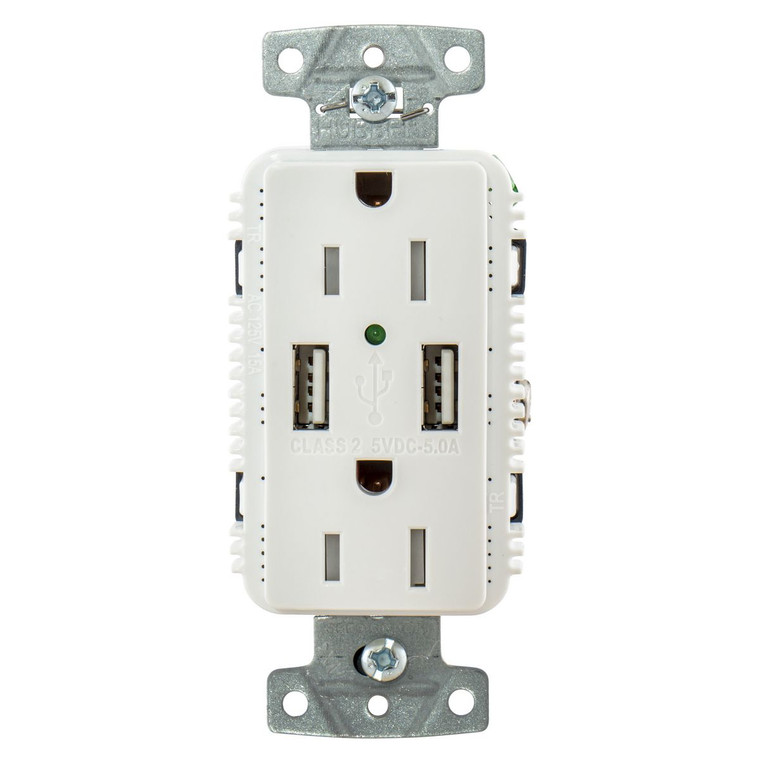 Hubbell Usb15a5w White Outlet Dual 15 Amp 125v 2-pole And Dual 5 Amp 5v Usb Ports, made by Hubbell Wiring - USB15A5W Hubbell Usb15a5w White Outlet Dual 15 Amp 125v 2-pole And Dual 5 Amp 5v Usb Ports, made by Hubbell Wiring - USB15A5W