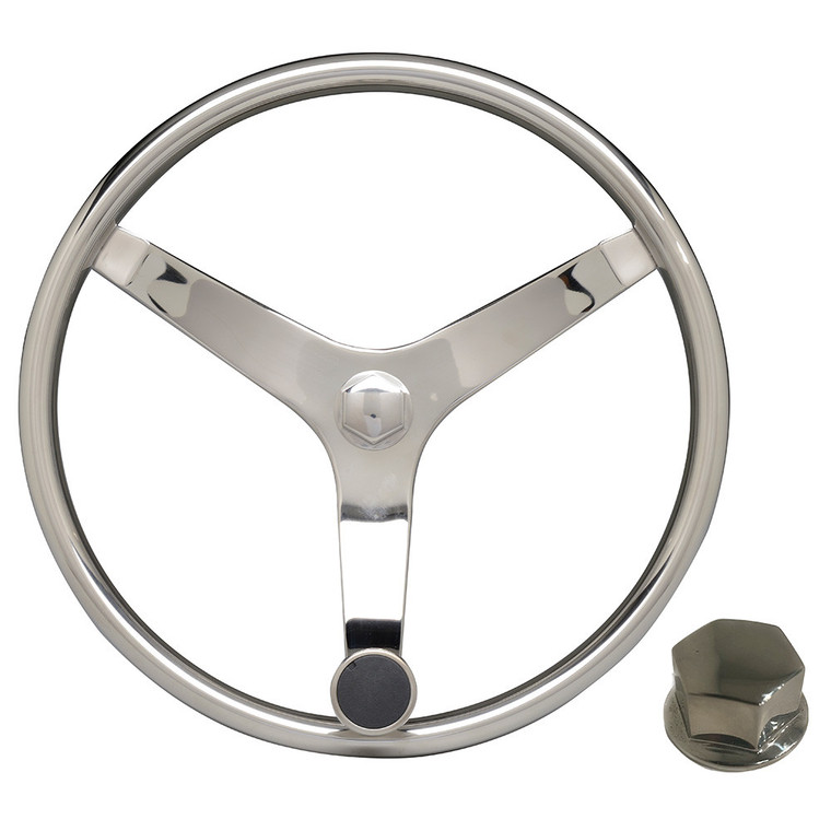 Uflex - V46 - 13.5" Stainless Steel Steering Wheel w/Speed Knob & Chrome Nut, made by Uflex USA - V46 KIT