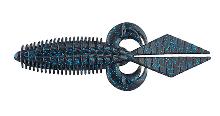 V & M Flatwild 4" 7bg Blk Blue Glittr, made by Bayou Outdoors - FWBBG7