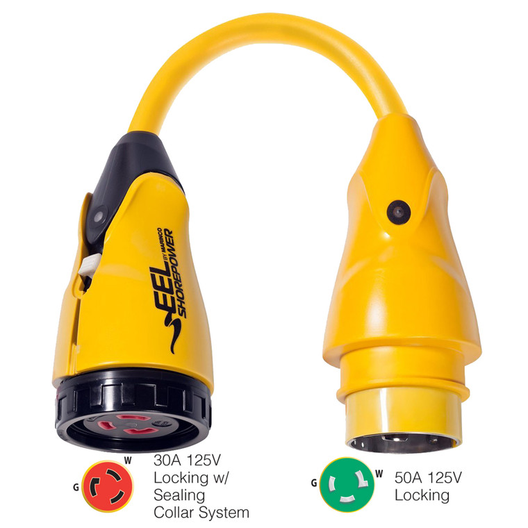 Marinco P503-30 EEL 30A-125V Female to 50A-125V Male Pigtail Adapter - Yellow - P503-30, made by Marinco - P503-30