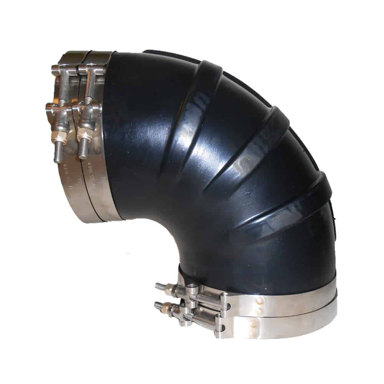 Trident Marine 3" ID 90-Degree EPDM Black Rubber Molded Wet Exhaust Elbow w/4 T-Bolt Clamps - TRL-390-S/S, made by Trident Marine - TRL-390-S/S