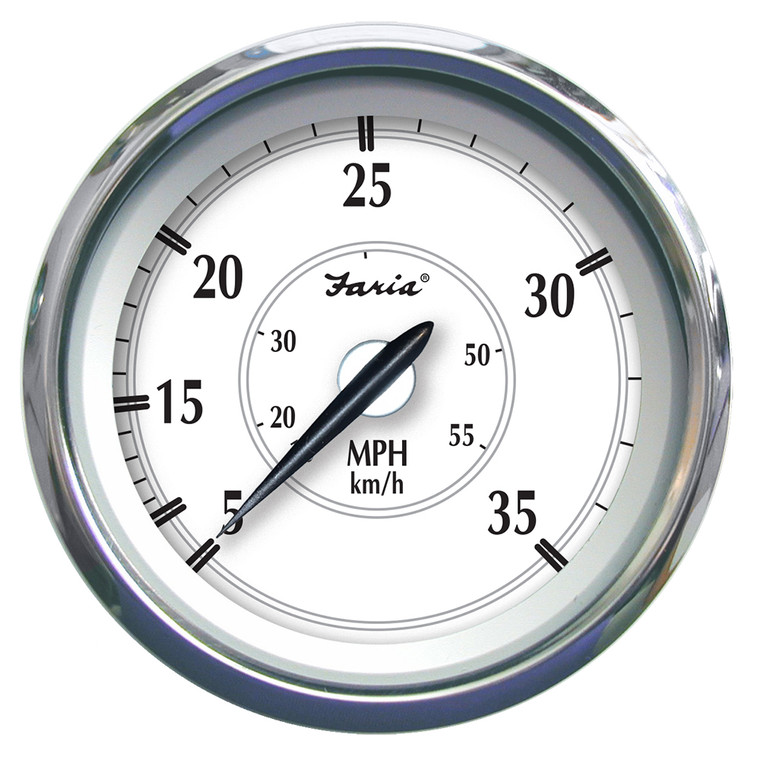 Faria Newport SS 4" Speedometer - 0 to 35 MPH - 45008, made by Faria Beede Instruments - 45008