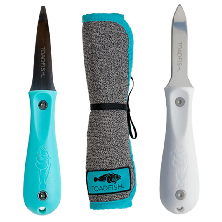 Toadfish Shucker's Bundle - Put 'Em Back Oyster Knife, Professional Oyster Knife & Cut-Proof Shucking Cloth - 1014, made by Toadfish - 1014