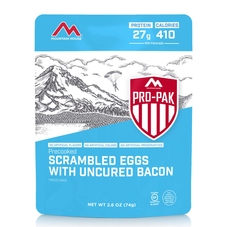 Pro-Pak Scrambled Eggs W/Bacon, made by Mountain House -