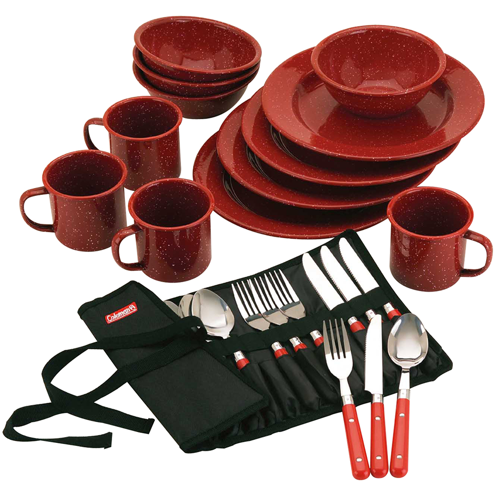 Coleman 24-Piece Speckled Enamelware Cook Set - Red, made by Coleman - 2000016407 Coleman 24-Piece Speckled Enamelware Cook Set - Red, made by Coleman - 2000016407
