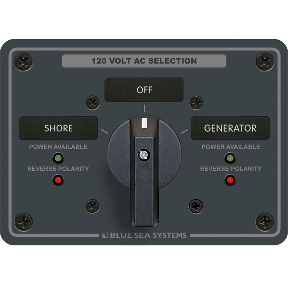 Blue Sea 8365 AC Rotary Switch Panel 65 Ampere 2 Positions + OFF, 2 Pole, made by Blue Sea Systems - 8365 Blue Sea 8365 AC Rotary Switch Panel 65 Ampere 2 Positions + OFF, 2 Pole, made by Blue Sea Systems - 8365
