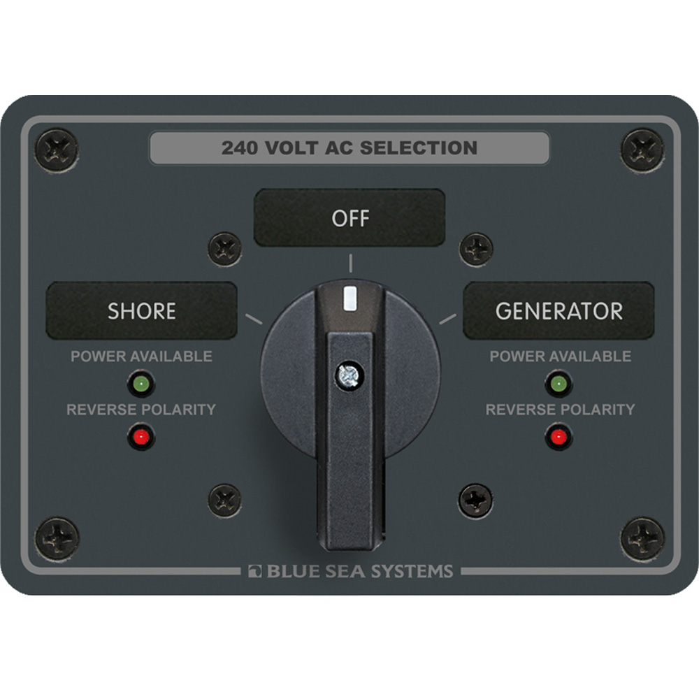 Blue Sea 8363 AC Rotary Switch Panel 65 Ampere 2 Positions + OFF, 3 Pole, made by Blue Sea Systems - 8363 Blue Sea 8363 AC Rotary Switch Panel 65 Ampere 2 Positions + OFF, 3 Pole, made by Blue Sea Systems - 8363